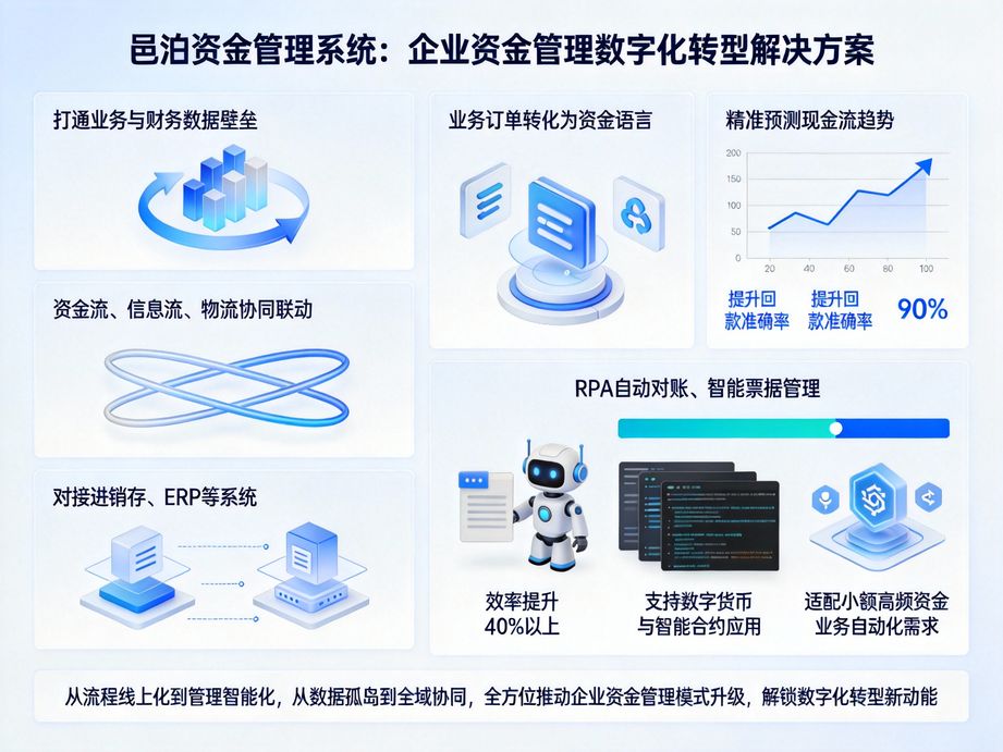 邑泊助力企業(yè)財務降本增效，資金管理系統(tǒng)替代傳統(tǒng)手工記賬，解放財務人員，聚焦高價值財務工作。