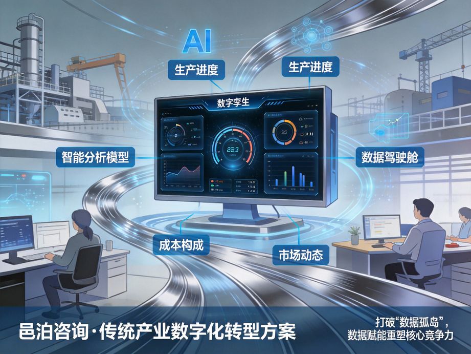 聚焦各行業(yè)數(shù)字化轉(zhuǎn)型多元需求，邑泊咨詢運用人工智能技術(shù)，提供定制化全鏈路的轉(zhuǎn)型咨詢方案。