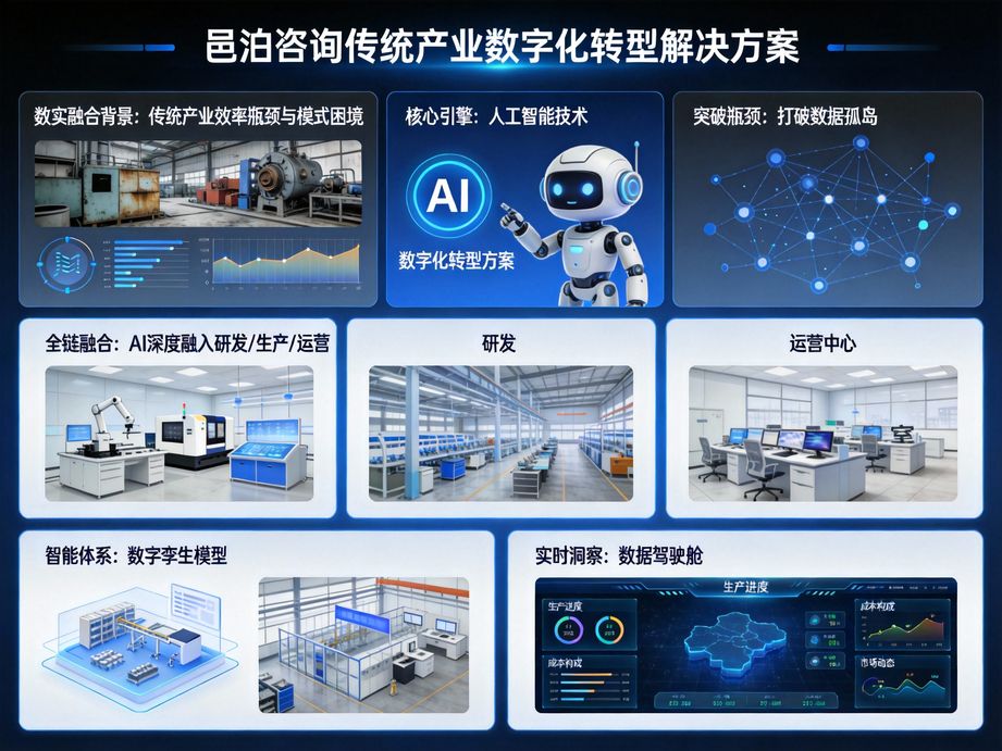 邑泊咨詢立足行業(yè)發(fā)展趨勢(shì)，以人工智能技術(shù)為核心支撐，助力各類企業(yè)穩(wěn)步推進(jìn)數(shù)字化轉(zhuǎn)型，構(gòu)建智能運(yùn)營(yíng)新體系。