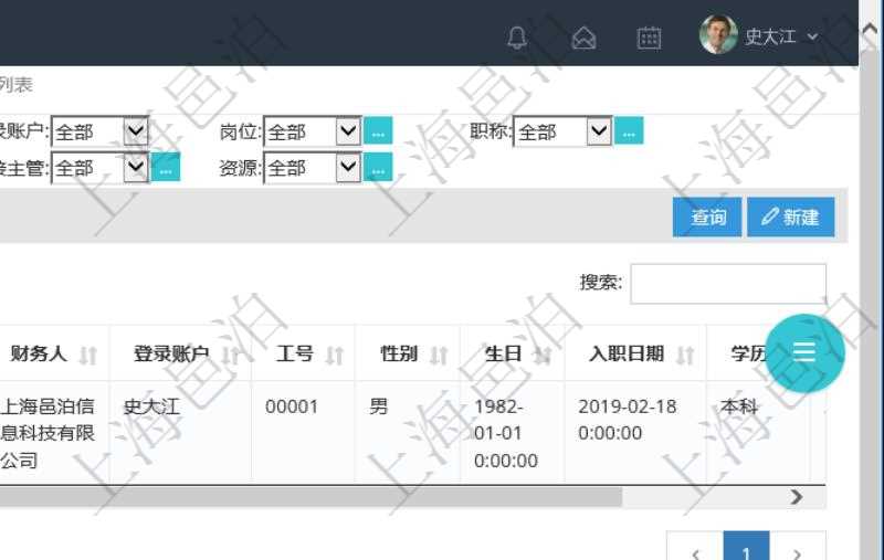 可通過項(xiàng)目員工基本信息查詢得到員工姓名、代碼、描述、財(cái)務(wù)人、登錄賬戶、工號(hào)、性別、生日、入職日期等員工基本信息