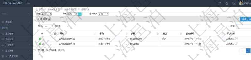 在項(xiàng)目管理軟件CRM客戶關(guān)系管理系統(tǒng)里查詢銷售項(xiàng)目范圍的字段信息有：市場、項(xiàng)目名稱、項(xiàng)目描述、創(chuàng)建時(shí)間、錄入用戶。