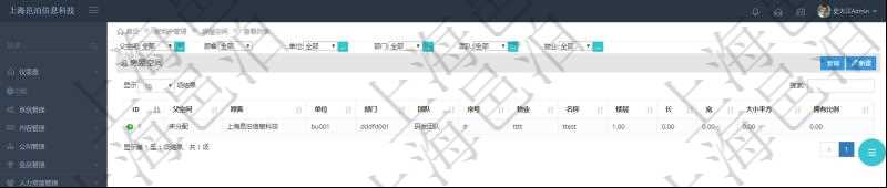 在項(xiàng)目管理軟件房地產(chǎn)管理系統(tǒng)查詢房屋空間返回的列表字段信息有：父空間、單位、部門、團(tuán)隊(duì)、序號(hào)、物業(yè)、名稱、樓層、長、寬、大小平方、擁有比例等信息。