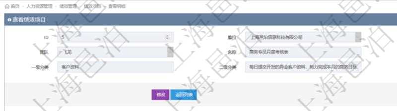 項目管理軟件人力資源管理模塊績效項目明細查詢還可以關(guān)聯(lián)查詢更多相關(guān)資料，比如績效評分明細：單位、部門、期間、人力資源類型、人力團隊資源、版本、績效項目、一級分類權(quán)重、二級分類權(quán)重、三級分類權(quán)重、績效項目權(quán)重、更新時間等。