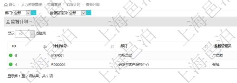 在項(xiàng)目管理軟件人力資源模塊，查詢監(jiān)督計劃信息返回計劃編號、部門、監(jiān)督管理員及描述等。