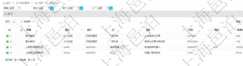 在項目管理軟件MES生產(chǎn)制造管理系統(tǒng)查詢加工返回的列表信息有：單位、部門、工廠、名稱、代碼、描述、耗費小時。