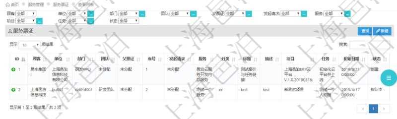 在項目管理軟件服務(wù)管理系統(tǒng)中查詢服務(wù)票證返回的信息字段有：單位、部門、團(tuán)隊、父票證、序號、發(fā)起請求、分類、標(biāo)題、描述、項目、任務(wù)、初始日期、狀態(tài)、報價、報價明細(xì)等。