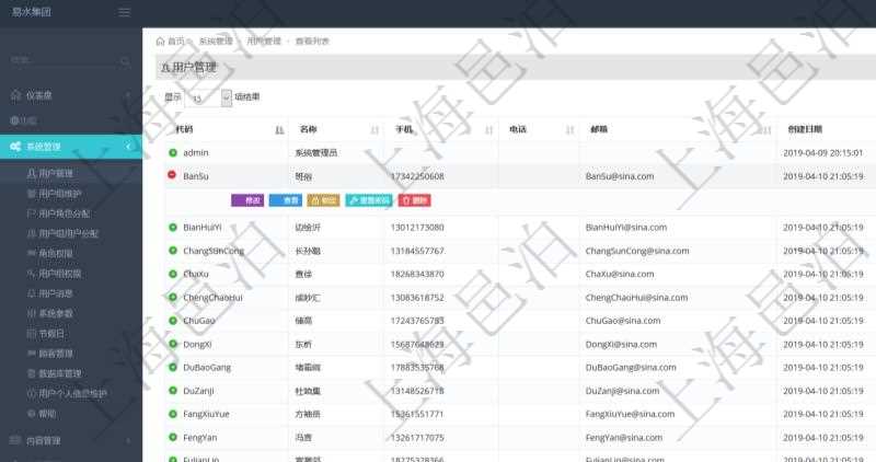 用戶管理查詢可以查到項(xiàng)目管理軟件中的用戶信息列表，包括：用戶登錄代碼、名稱、手機(jī)、電話、郵箱、創(chuàng)建日期、激活狀態(tài)等?？梢詫?duì)用戶進(jìn)行修改、查看、鎖定、解鎖、重置密碼和刪除等操作。
