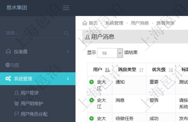 項(xiàng)目管理軟件使用用戶通知來實(shí)現(xiàn)系統(tǒng)與用戶之間的溝通，系統(tǒng)管理員可在用戶消息查詢頁(yè)面查詢得到所有用戶通知。