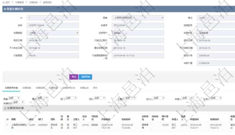 在項(xiàng)目管理軟件車輛管理系統(tǒng)查詢車輛信息還會(huì)返回關(guān)聯(lián)的車輛使用申請(qǐng)記錄：?jiǎn)挝弧⒉块T、團(tuán)隊(duì)、目的、備注、主管人、經(jīng)辦人、司機(jī)姓名、開始時(shí)間、結(jié)束時(shí)間、出發(fā)地址、結(jié)束地址、預(yù)計(jì)里程、申請(qǐng)人、批準(zhǔn)人、申請(qǐng)時(shí)間、批準(zhǔn)時(shí)間、申請(qǐng)狀態(tài)。