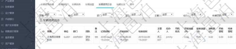 在項(xiàng)目管理軟件車(chē)輛管理系統(tǒng)查詢車(chē)輛信息還會(huì)返回關(guān)聯(lián)的車(chē)輛使用日志：?jiǎn)挝?、部門(mén)、團(tuán)隊(duì)、備注、記錄時(shí)間、開(kāi)始時(shí)間、結(jié)束時(shí)間、主管人、經(jīng)辦人、司機(jī)姓名、開(kāi)始油量、結(jié)束油量、油耗數(shù)量、開(kāi)始里程、結(jié)束里程、行駛里程、目的、申請(qǐng)記錄、出發(fā)地址、結(jié)束地址。