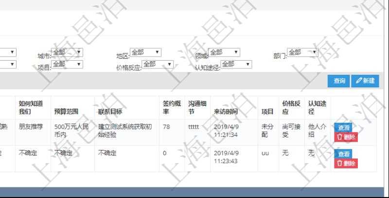 在項目管理軟件CRM客戶關(guān)系管理系統(tǒng)中，查看潛在客戶明細信息時可以查看的字段基本信息有：客戶名稱、客戶編號、客戶電話、實際客戶檔案、實際名稱、郵箱、地址、職業(yè)、性別、年齡、錄入用戶及創(chuàng)建時間。同時還可以查詢到關(guān)聯(lián)的客戶拜訪信息：來訪方式、跟進級別、跟進階段、城市、地區(qū)、領(lǐng)域、部門、合作方式、如何知道我們、預(yù)算范圍、聯(lián)系目標(biāo)、簽約概率、溝通細節(jié)、來訪時間、項目、價格反應(yīng)、認值途徑。