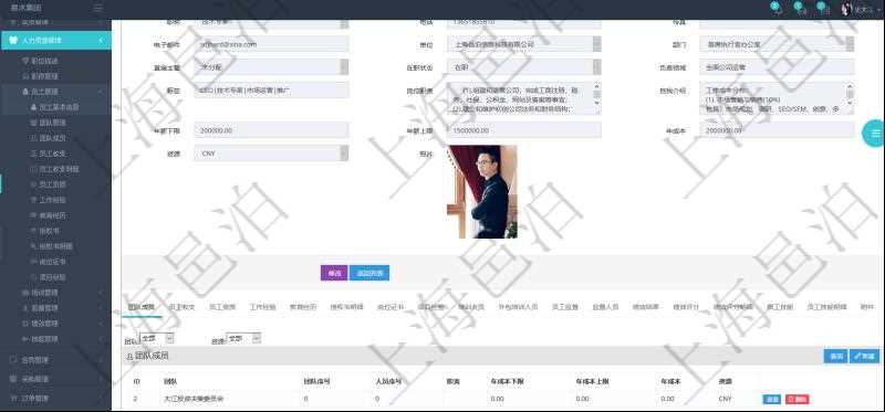 項目管理軟件人力資源管理模塊員工基本信息資料明細查詢除了包括姓名、代碼、描述、財務人、登錄賬戶、工號、性別、生日、入職日期、學歷、崗位、職稱、電話、傳真、電子郵件、單位、部門、直接主管、在職狀態(tài)、負責領(lǐng)域、標簽、崗位職責、自我介紹、年薪下限、年薪上限、年成本、資源、照片等信息還可以關(guān)聯(lián)查詢更多相關(guān)資料。