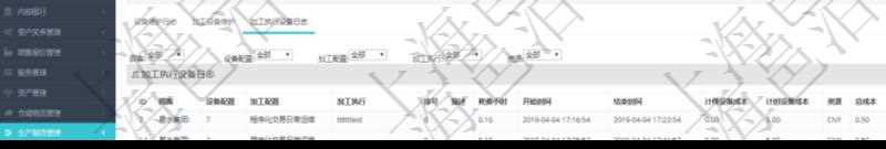 在項目管理軟件MES生產制造管理系統(tǒng)查看設備維護信息時返回設備信息。同時返回關聯(lián)的加工執(zhí)行設備日志：設備配置、加工配置、加工執(zhí)行、序號、描述、耗費小時、開始時間、結束時間、計件設備成本、計時設備成本、資源、貨幣單位、總成本。